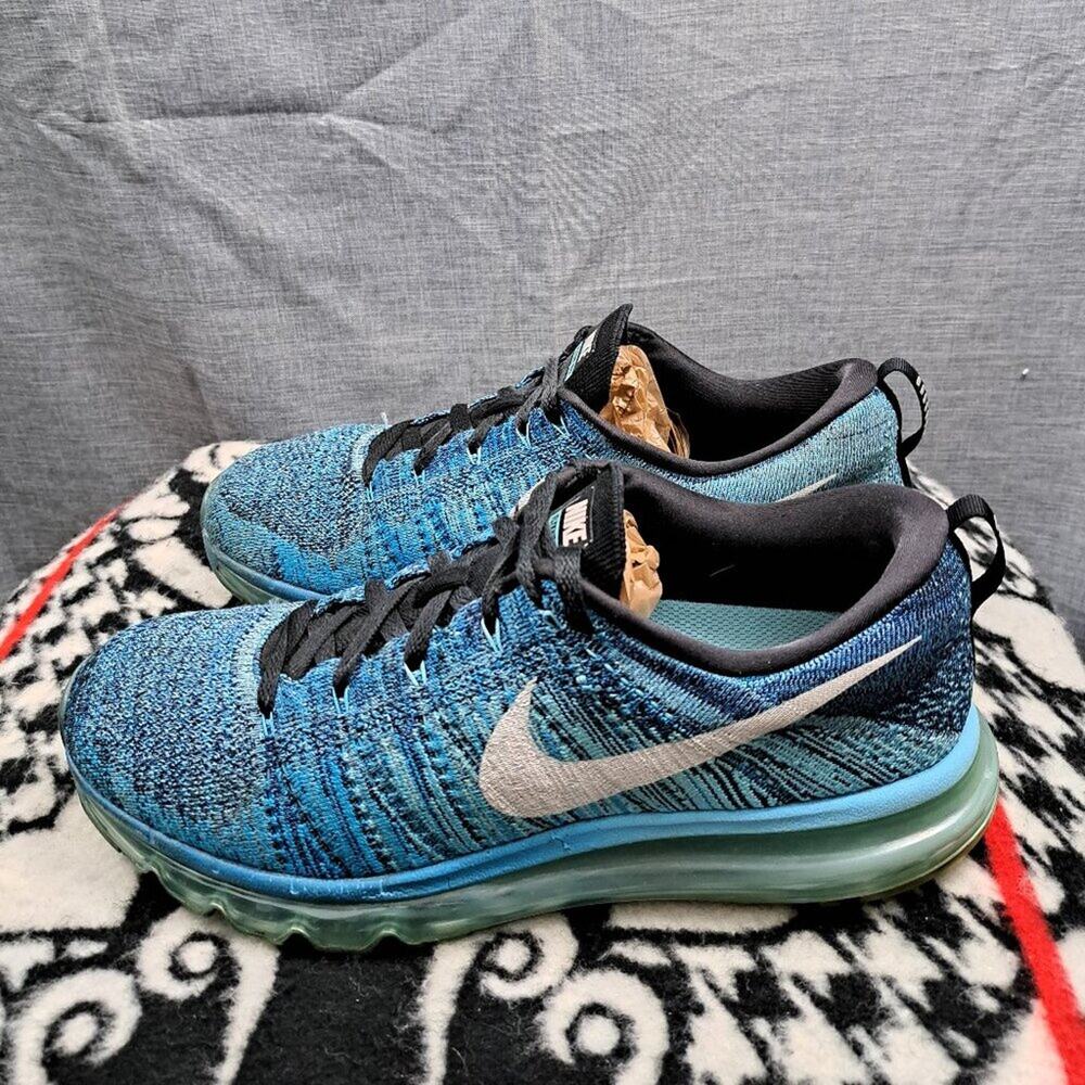 %Size 11 Nike Flyknit Air Max Blue Lagoon Men Sneakers 620469-003 A 11